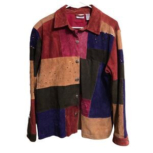 Vintage Chicos Suede Leather Jacket Patchwork Multicolor Size L